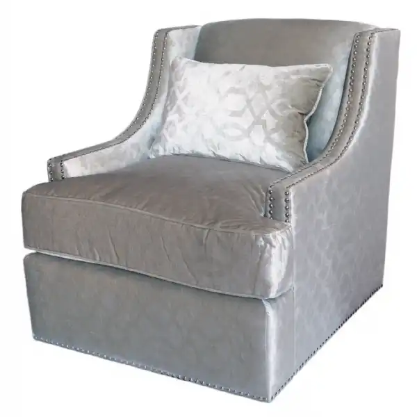 Cream Linen Buttoned Swivel Chair