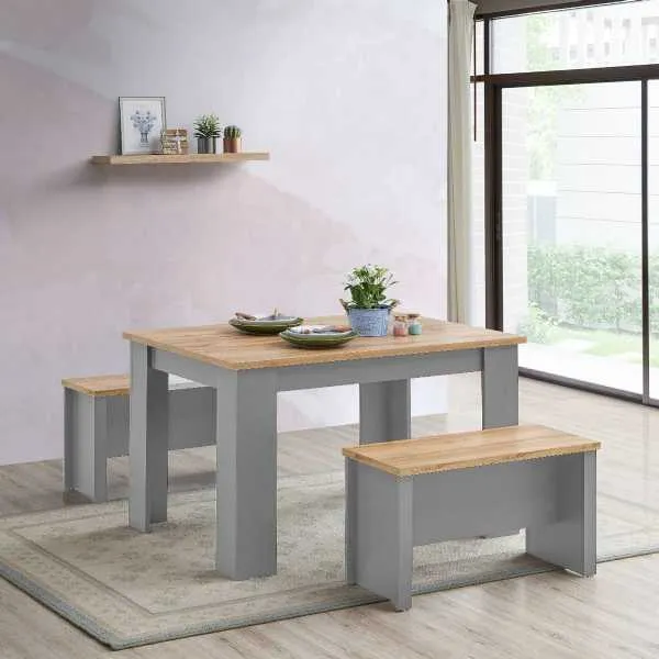 Dining Table 120 Cm With 2 Benches Set