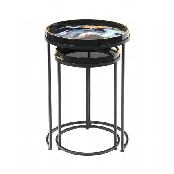 Olin Set Of 2 Black Blue And Yellow Nesting Tables