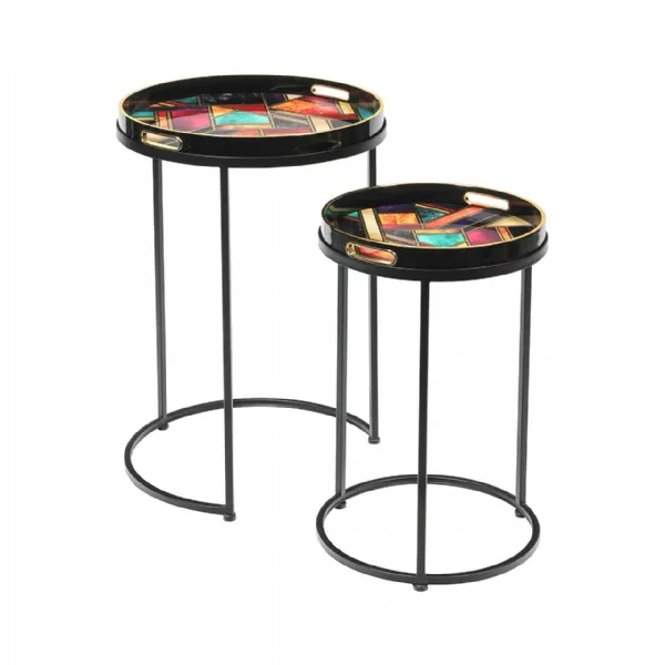 Set of 2 Orange and Yellow Coloured Glass Top Nesting Tables