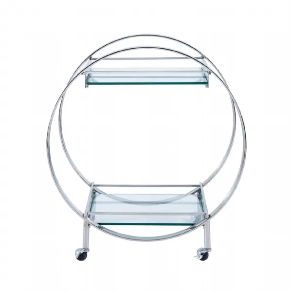 96cm Chrome Metal And Clear Glass Drinks Trolley