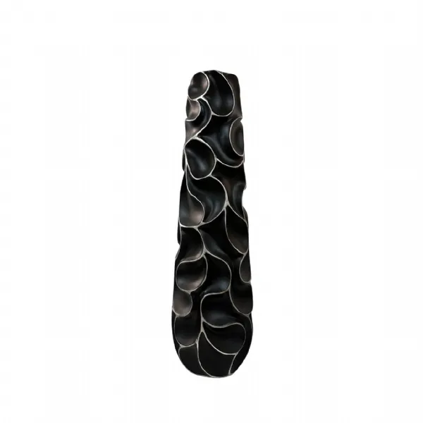 77. 5cm Matte Black With White Lining Ripples Design Polyresin Vase
