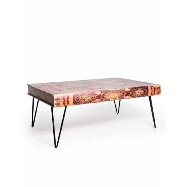 World Atlas Book Style Coffee Table with Hairpin Legs