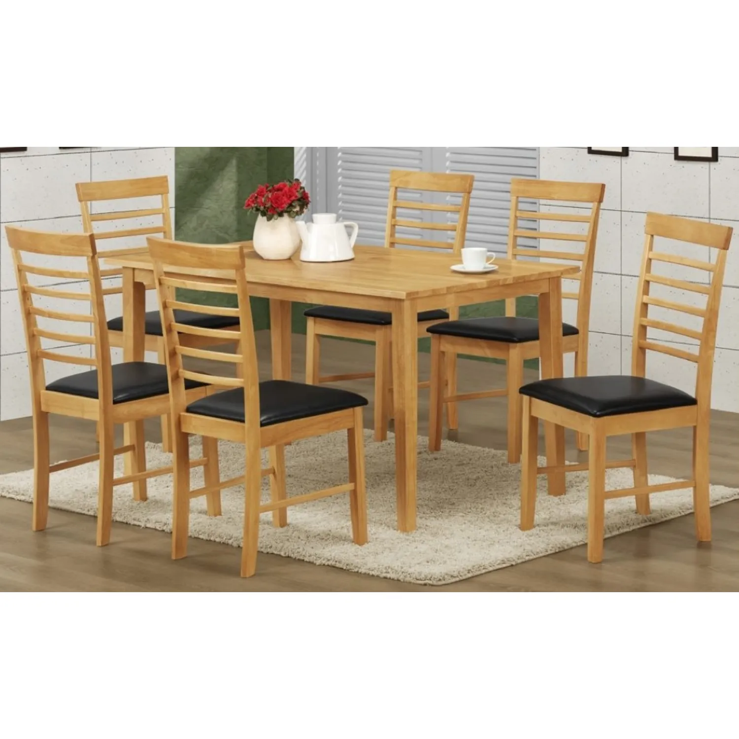 Light Solid Hardwood 110cm Dining Table and 6 Dining Chairs
