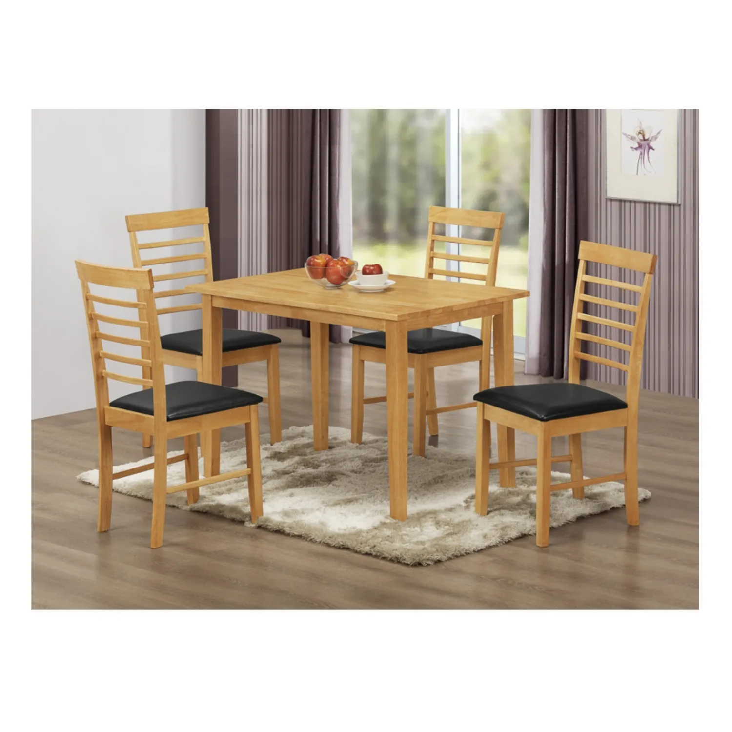 Light Solid Hardwood 110cm Rectangle Dining Table and 4 Chairs