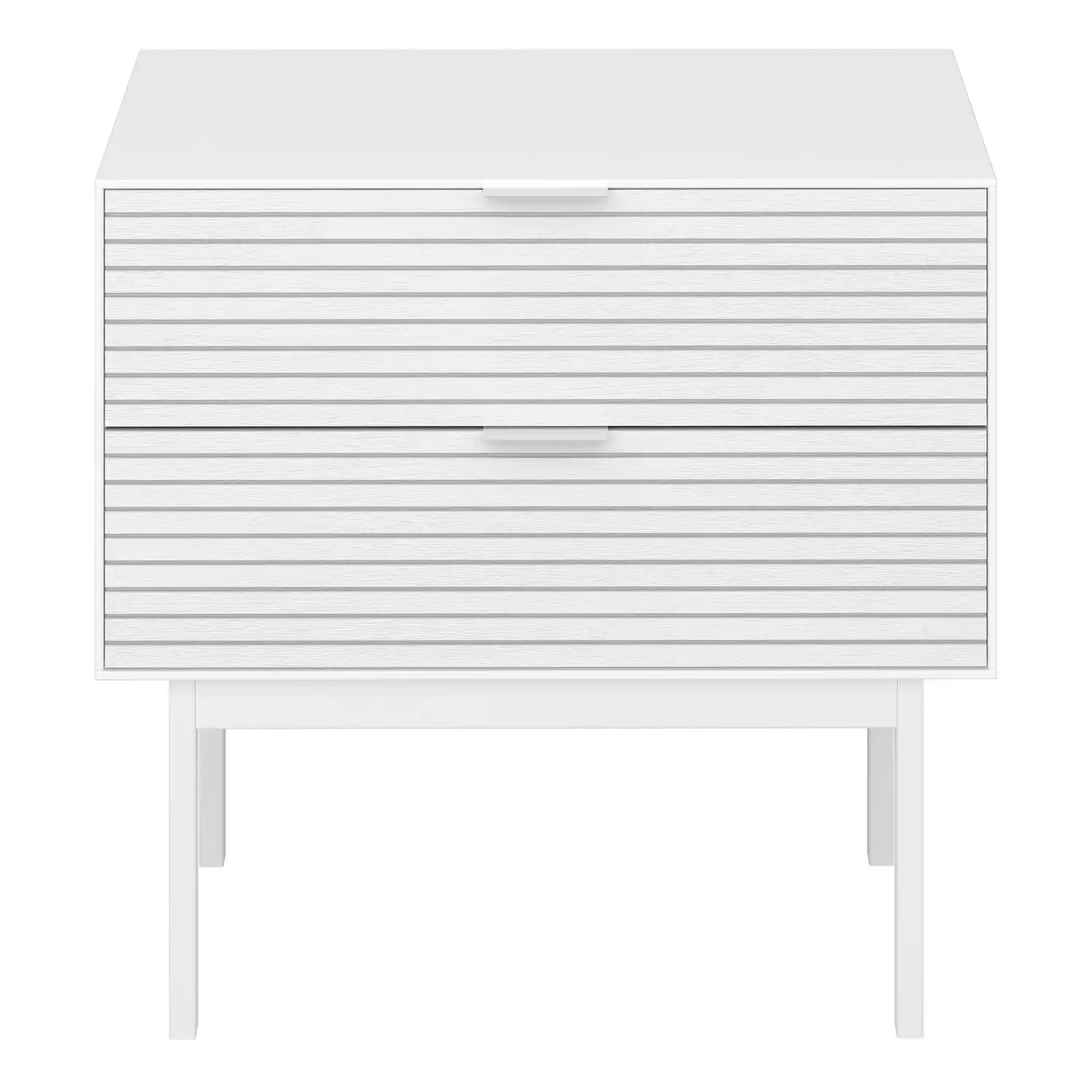 Bedside Table 2 Drawers in Granulated pure White Brushed White