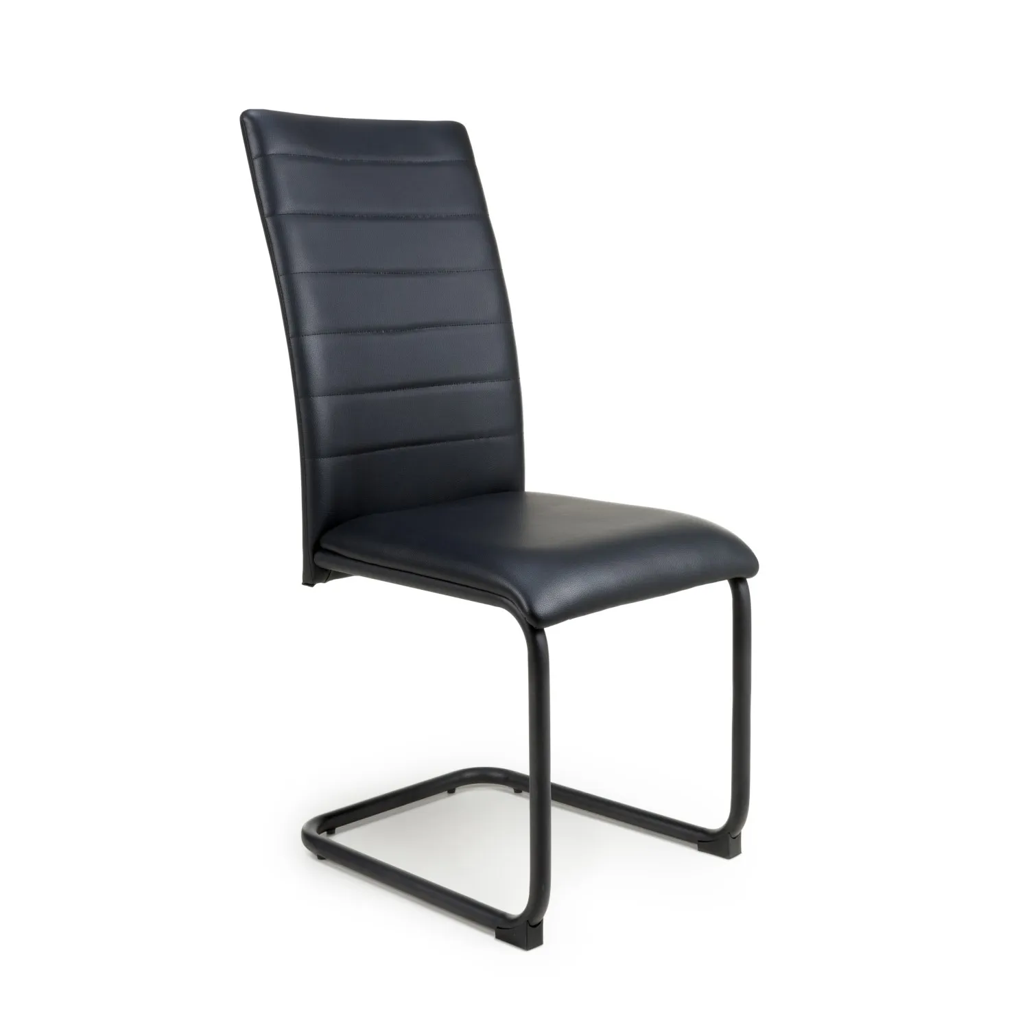 Black Leather Curved Back Cantilever Dining Chair