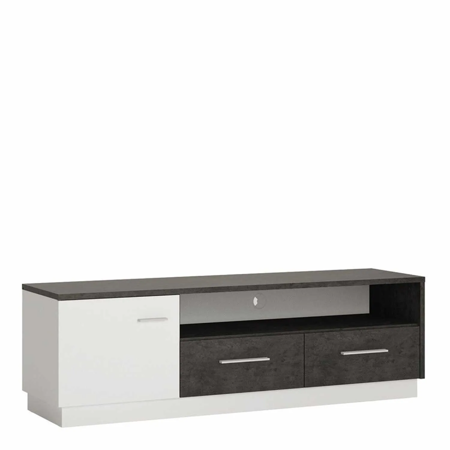 Slate Grey and White 1 Door 2 Drawer Wide TV Cabinet With Open Shelf