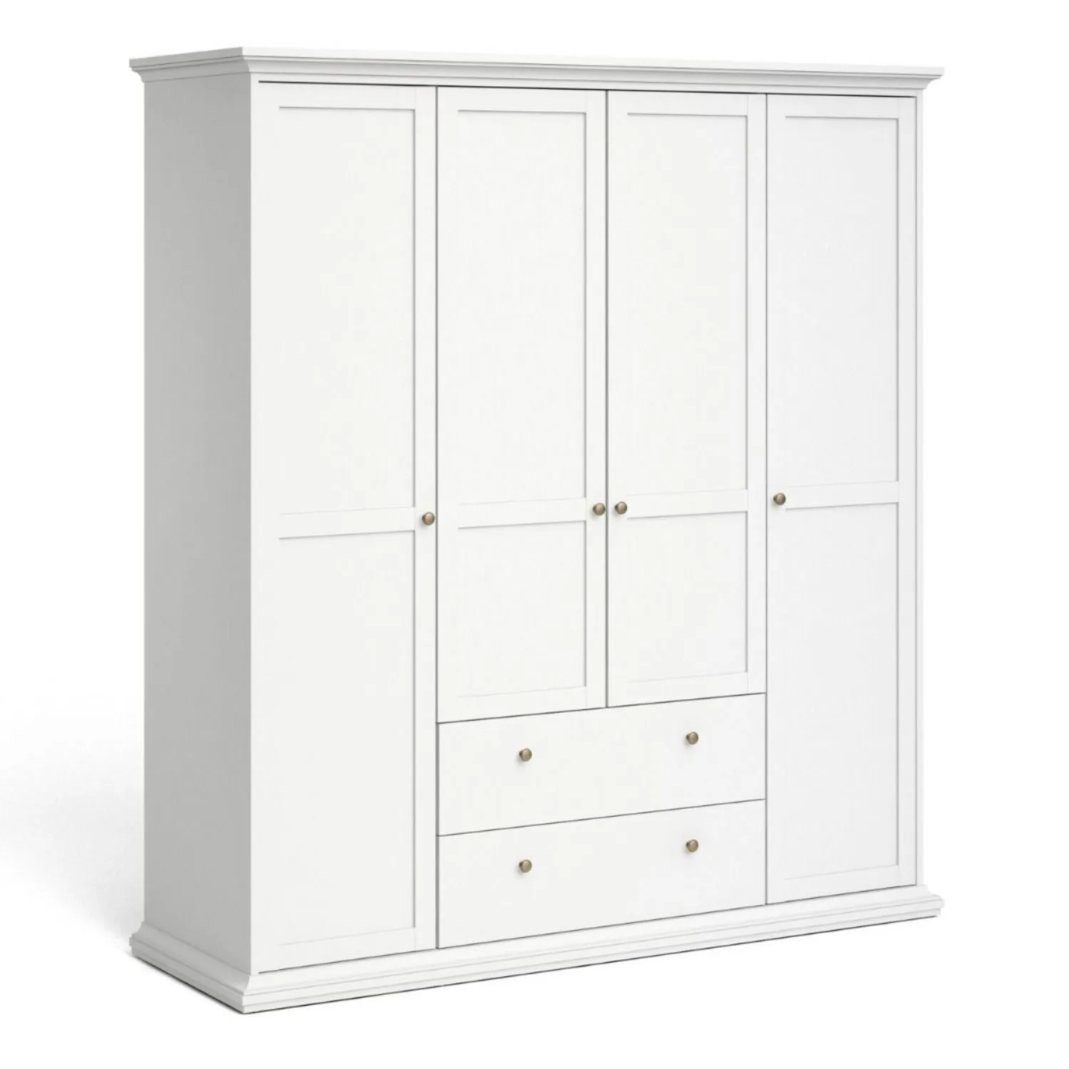 Paris Wardrobe with 4 Doors and 2 Drawers in White