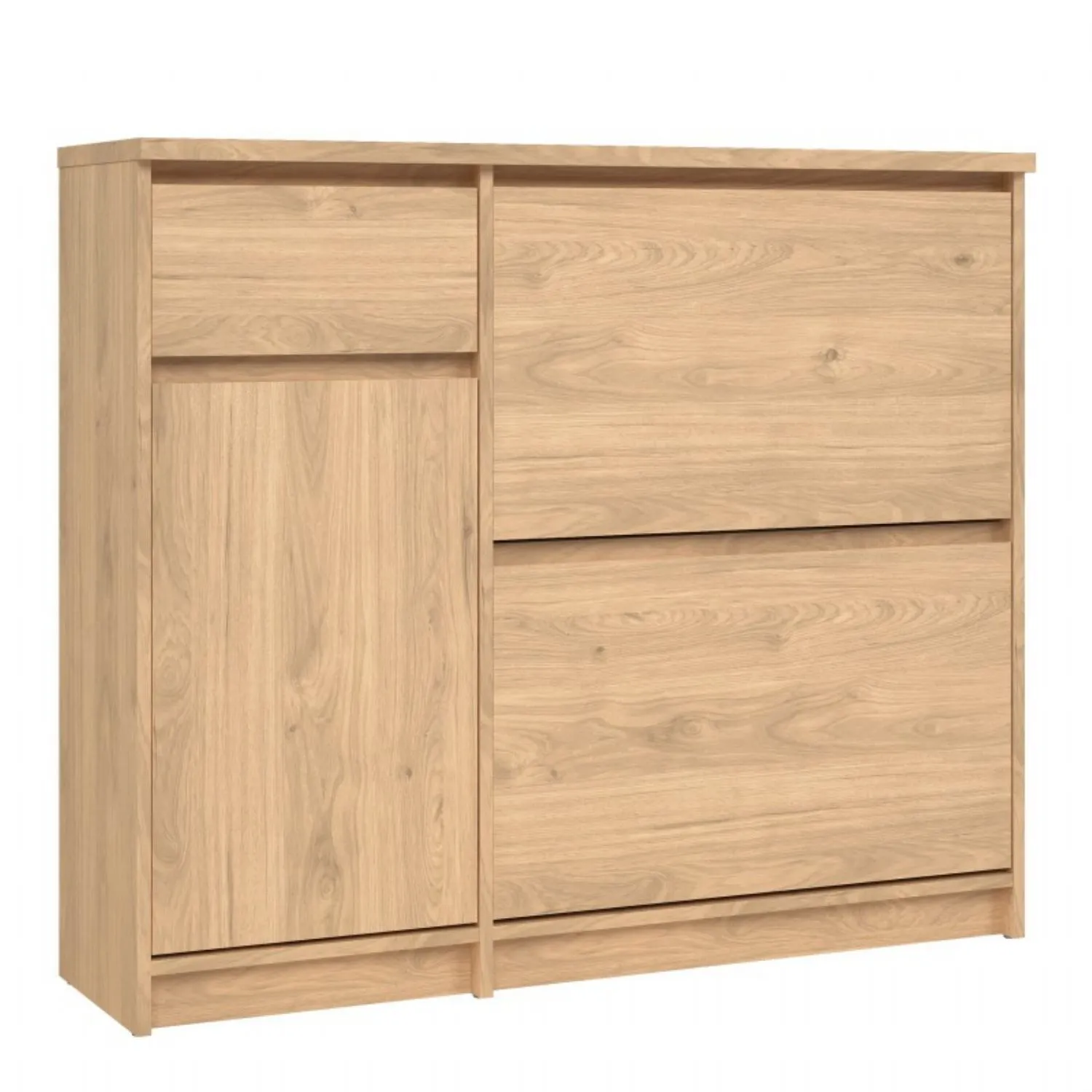 Shoe Cabinet with 2 Shoe Compartments, 1 Door and 1 Drawer in Jackson Hickory Oak