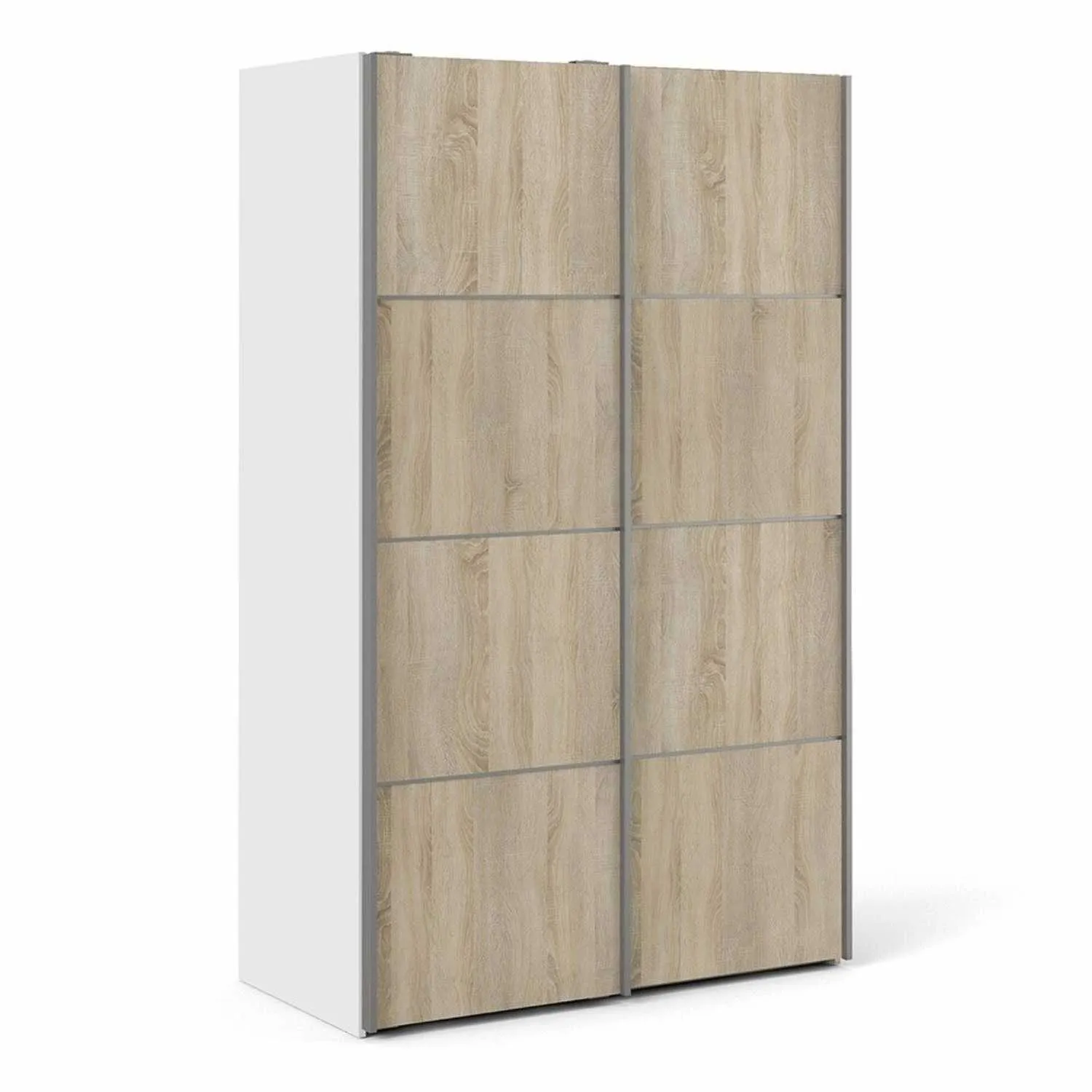 Large White Oak Doors Sliding Wardrobe 120cm With 5 Shelves