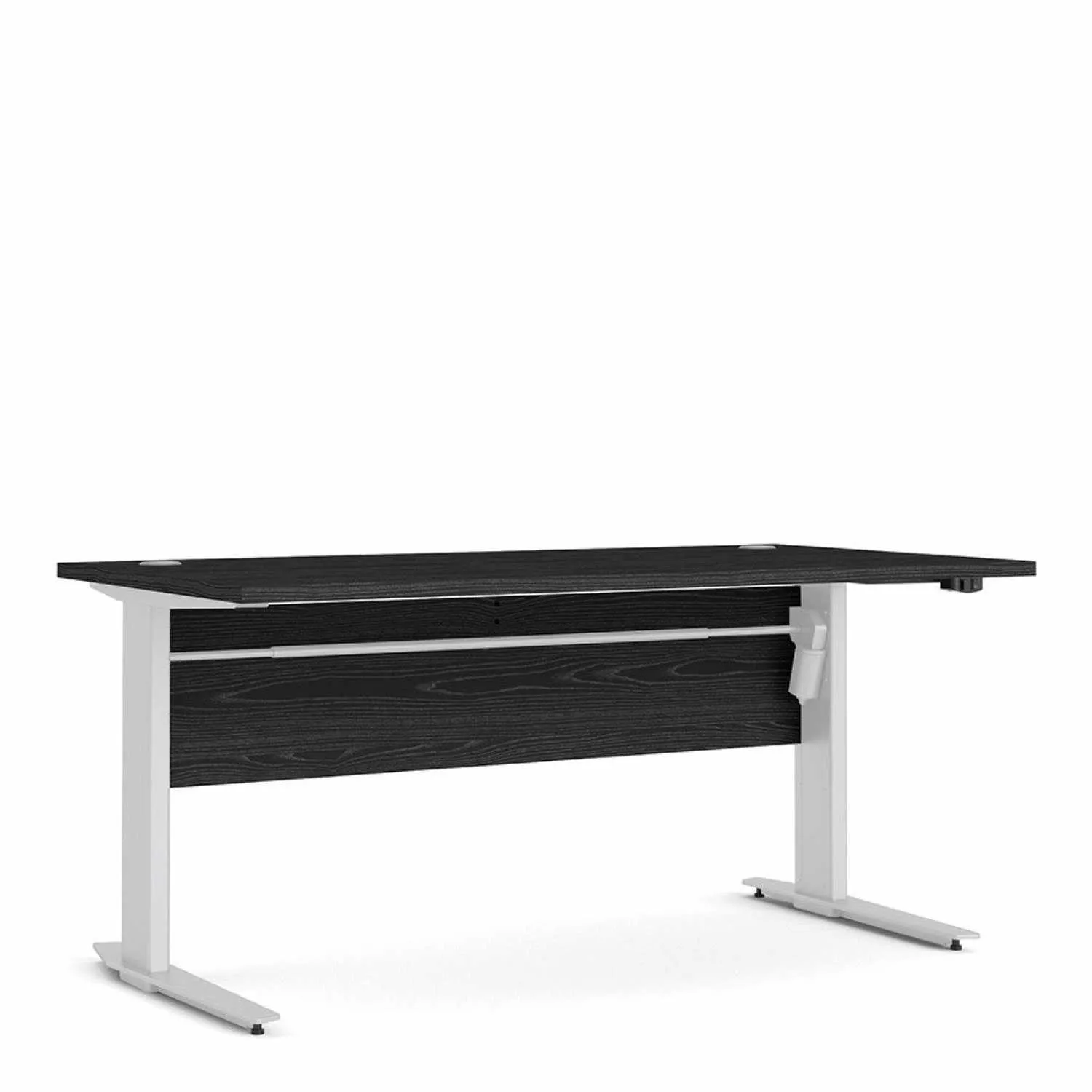 Black Woodgrain Top Office Desk With White Height Adjustable Legs