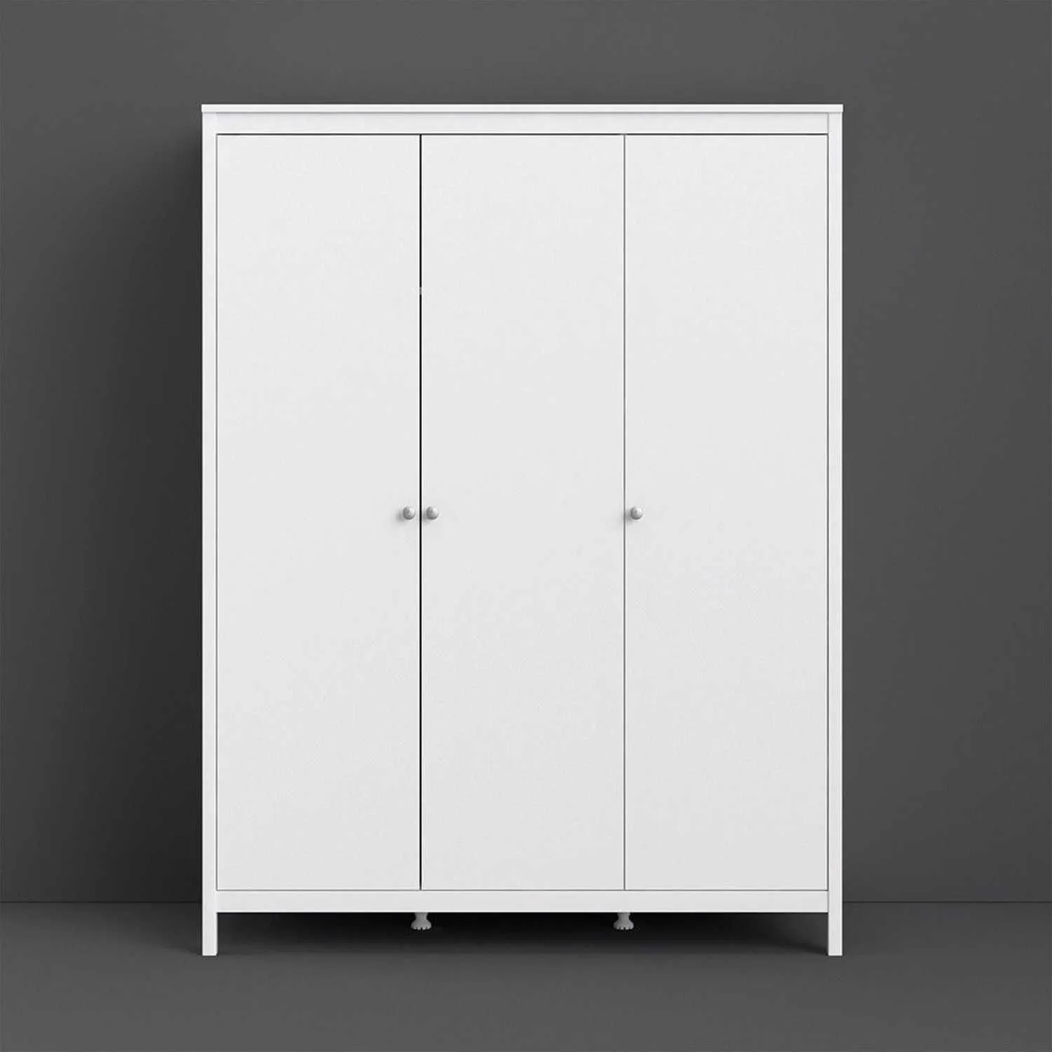 Large White 3 Door Triple Wardrobe 200cm Tall x 150cm Wide