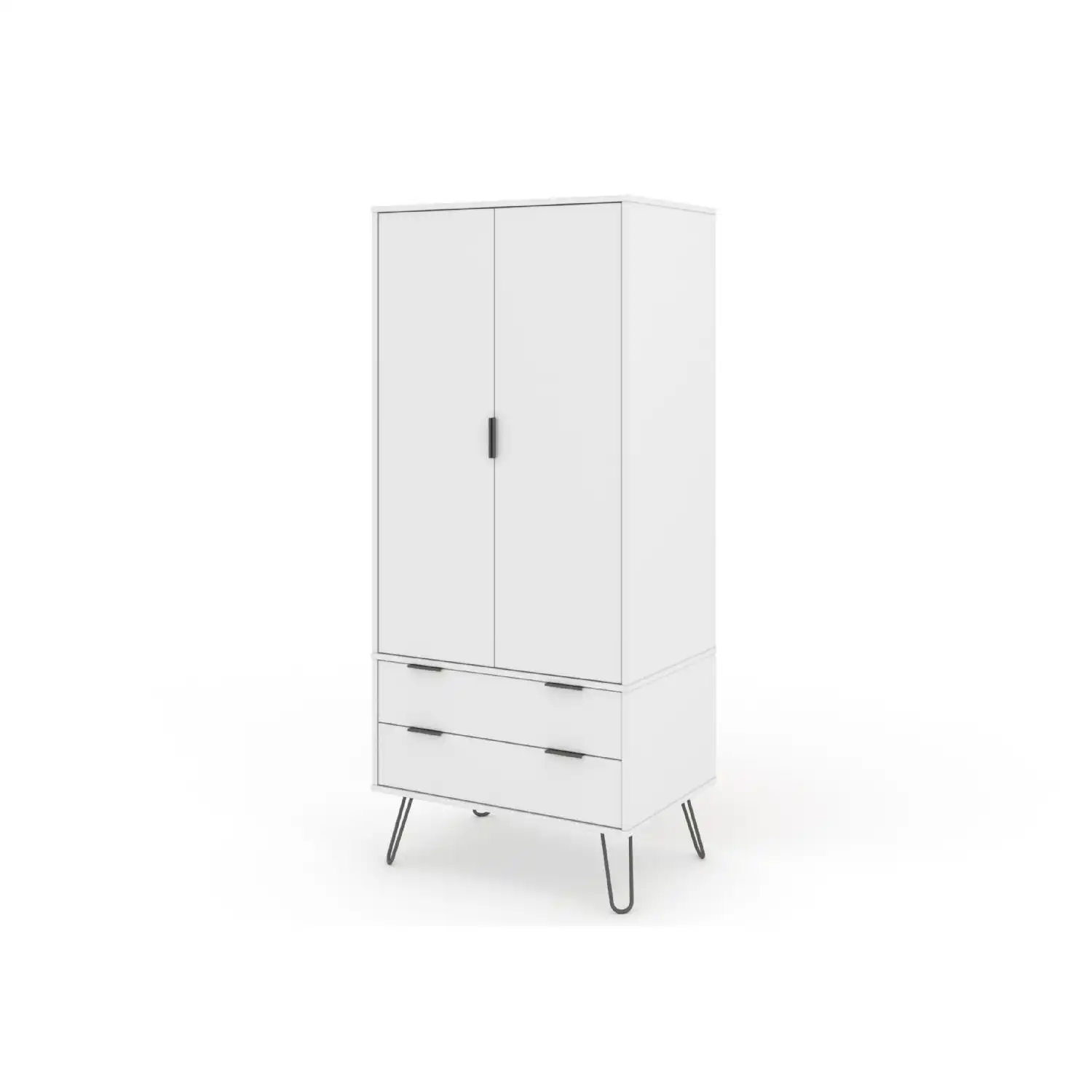 Large White Painted 2 Drawer 2 Door Double Bedroom Wardrobe Hairpin Legs 176cm Tall