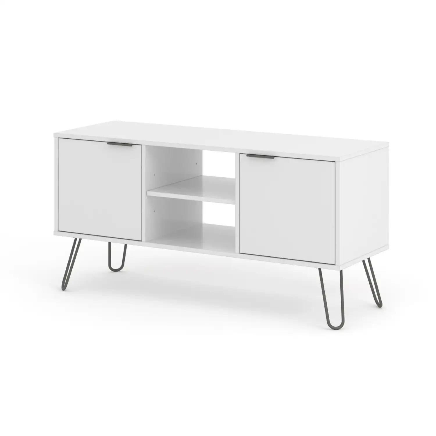 Modern Low Wide White 2 Door Flat Screen TV Unit With Pull Up Handles 57x114.5cm