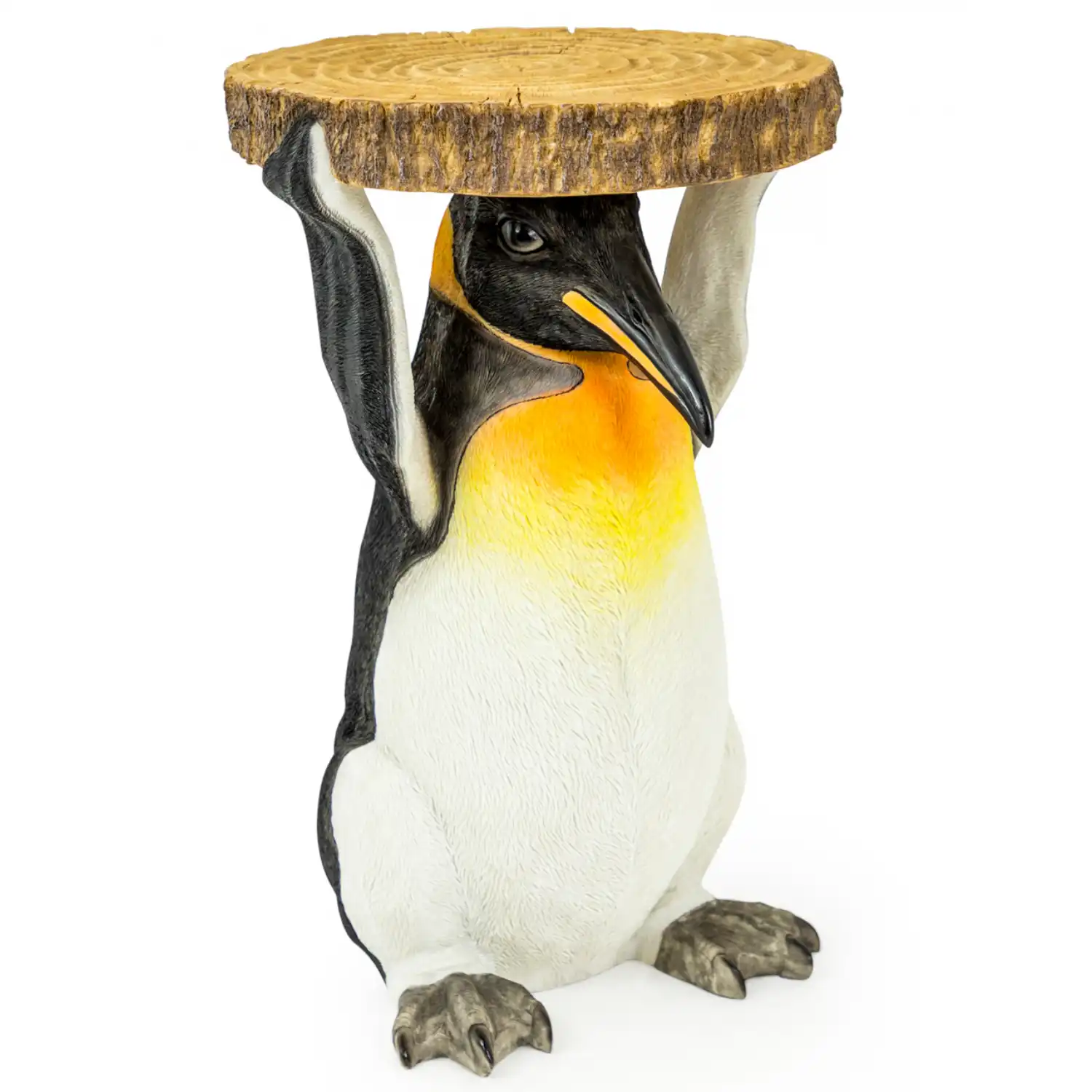 Pair of Penguins Holding Trunk Slice Lamp Tables