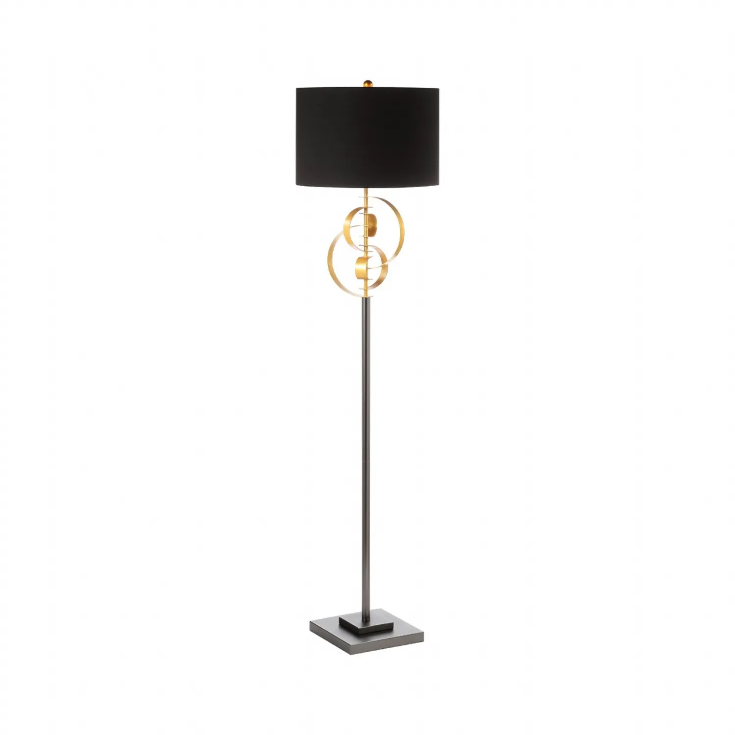 162cm Gold Leaf Metal Floor Lamp With Black Linen Shade