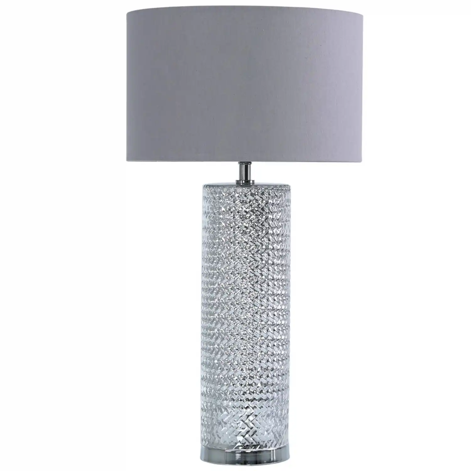 Silver Glass Table Lamp Grey Linen Shade
