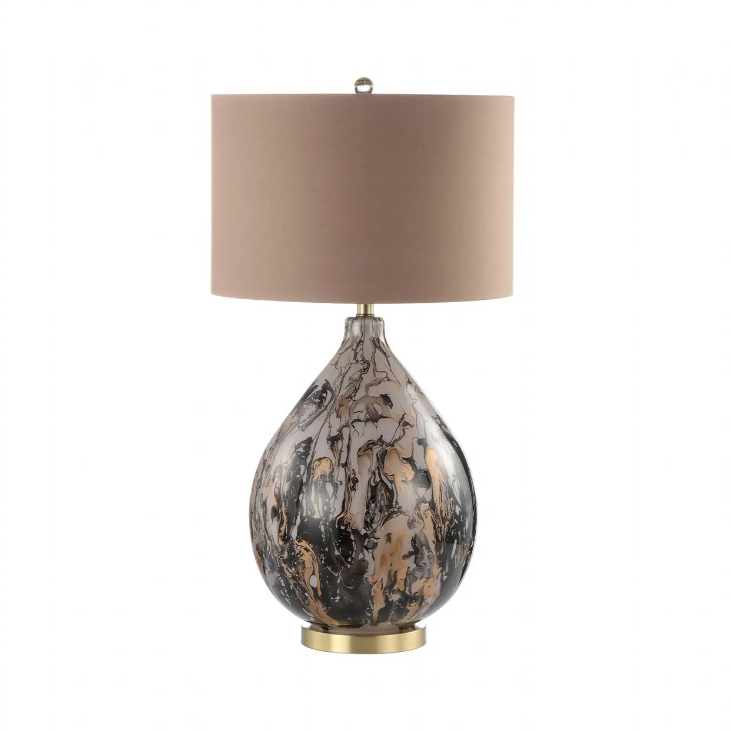79cm Brown Gold Black Abstract Glass Table Lamp With Gold Linen Shade