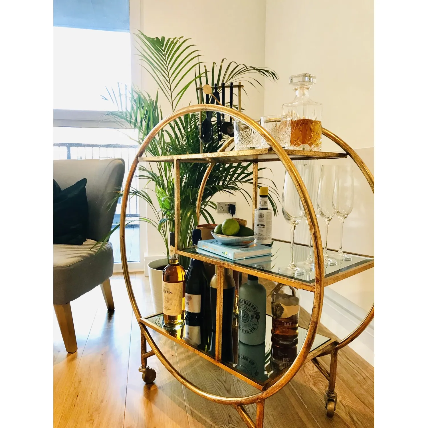 Gold Round Metal Drinks Trolley