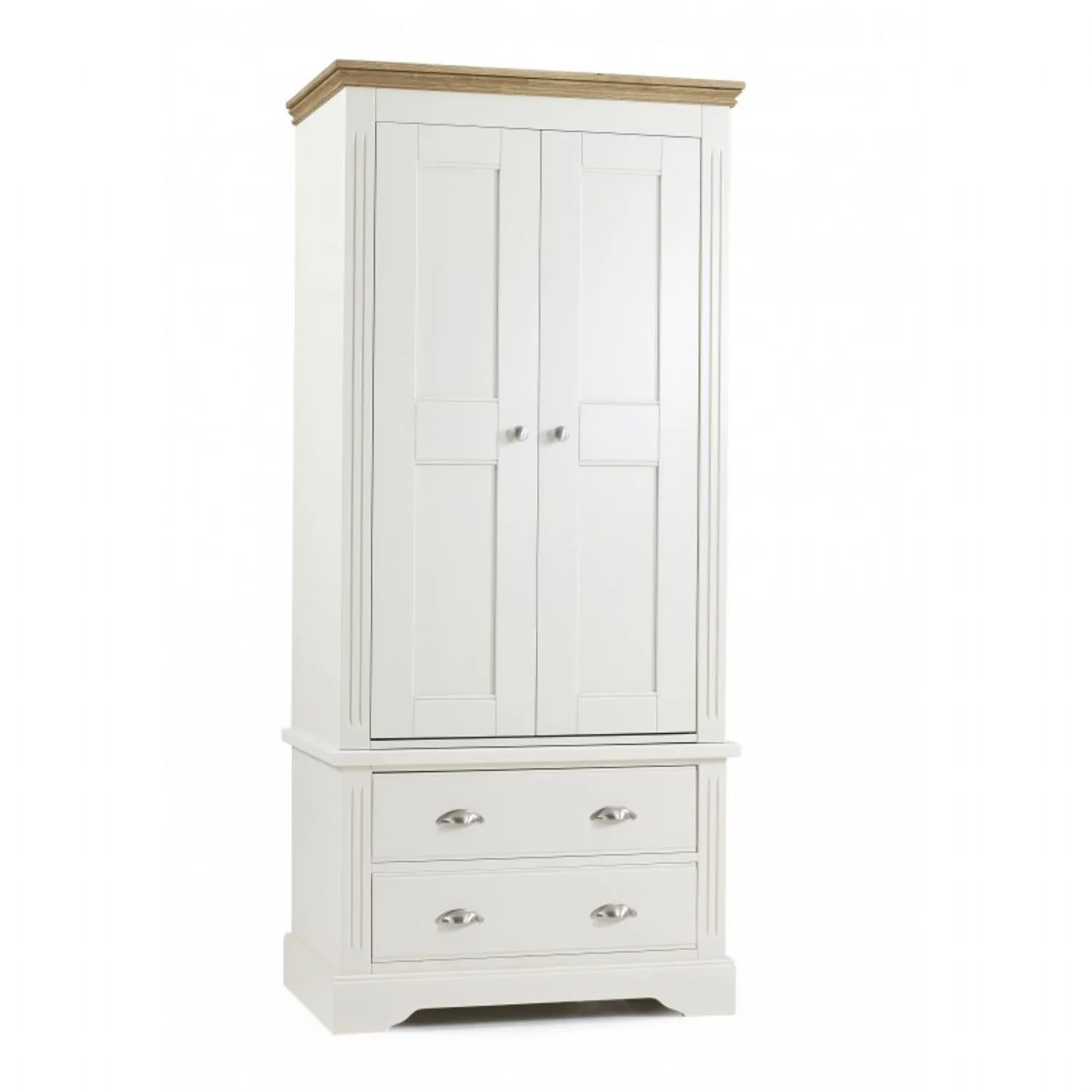 Painted and Solid Oak Profiled Top 2 Door, 2 Drawer Wardrobe