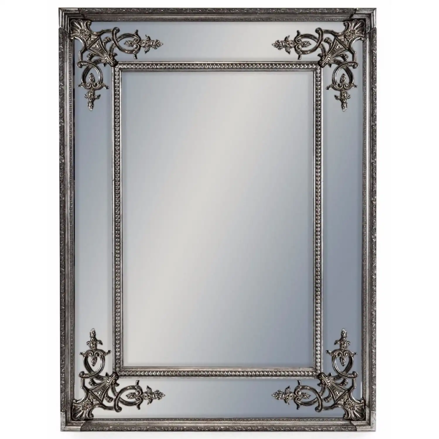 Silver Rectangular Ornate Carved Wall Mirror