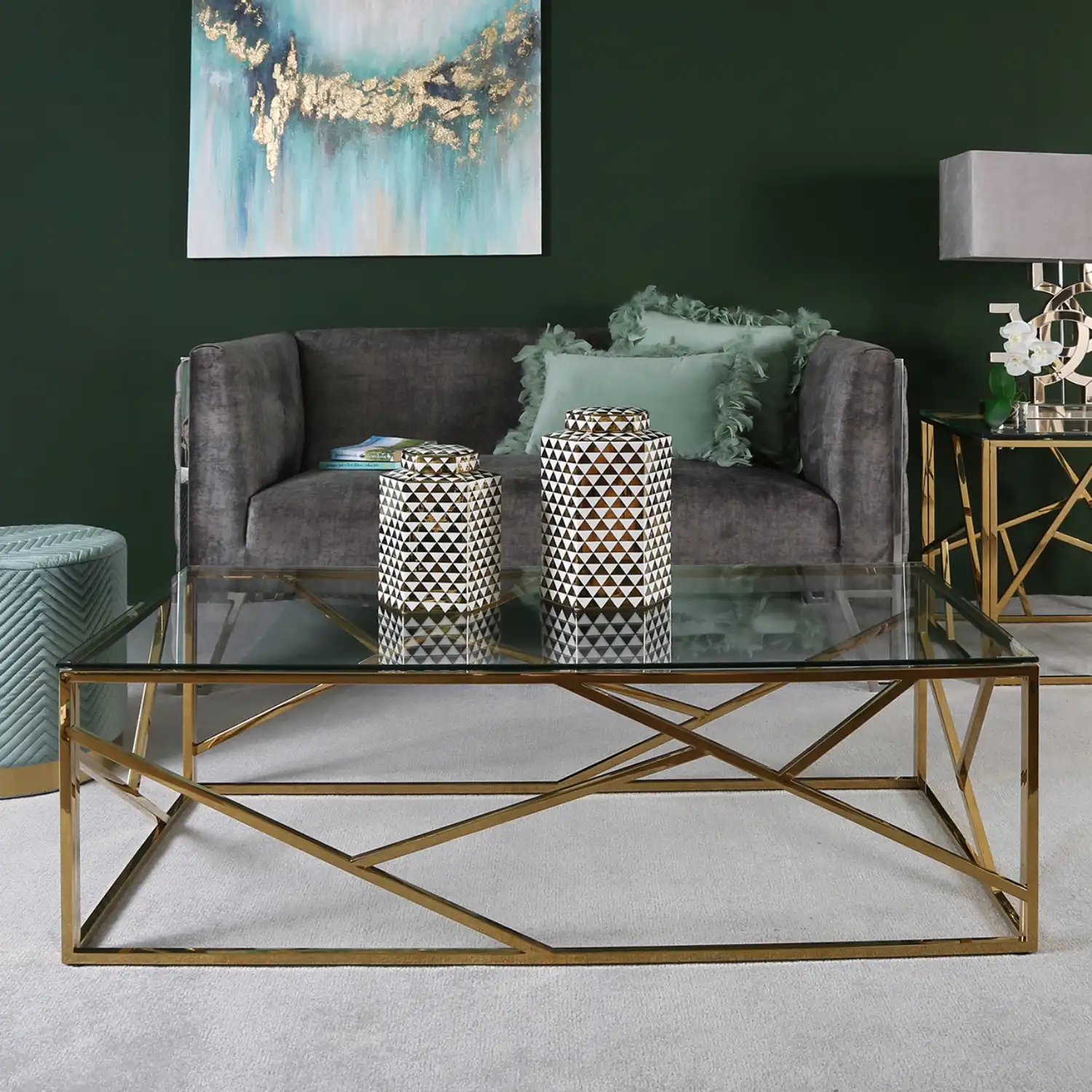 Gold Metal Geometric Framed Large Coffee Table