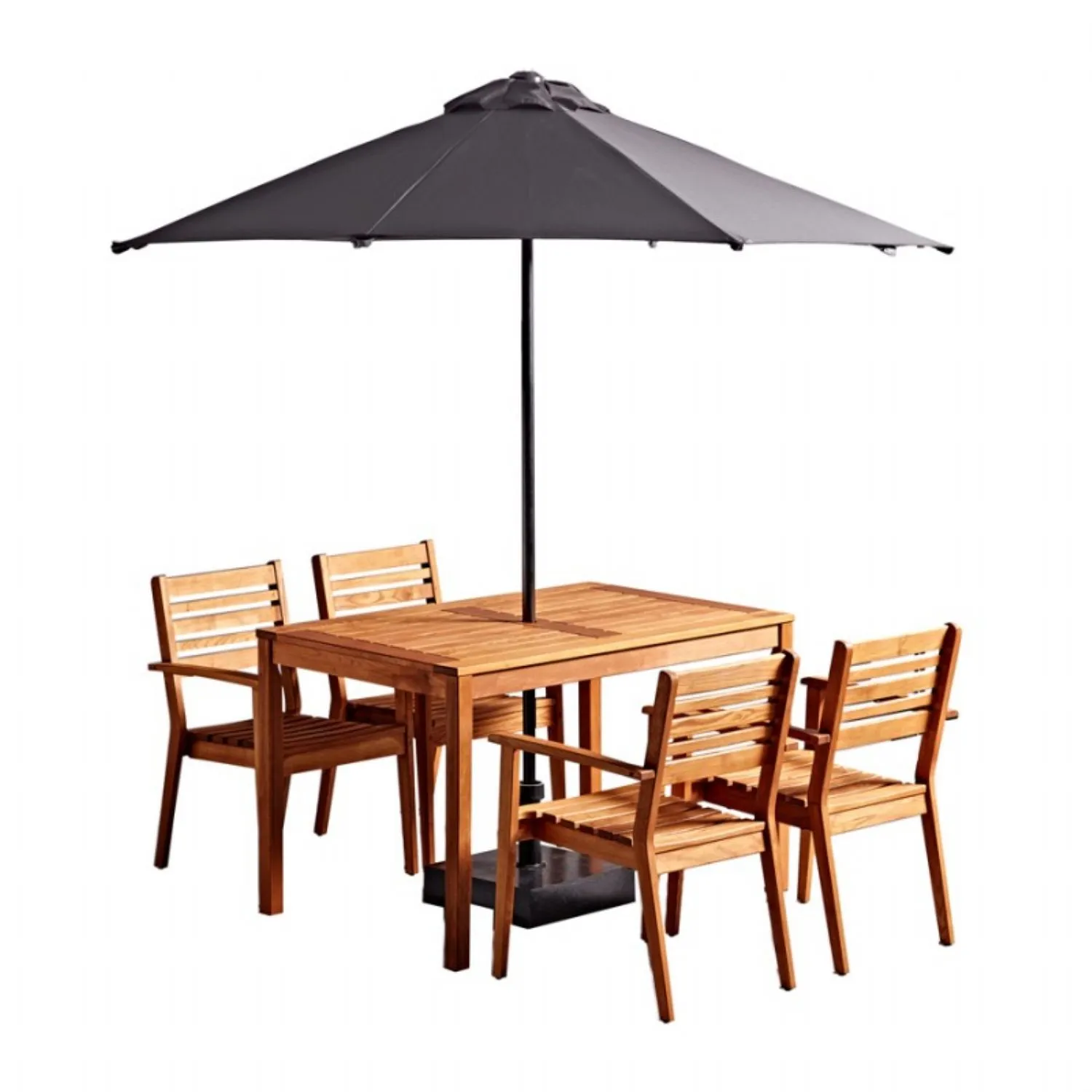Traditional Wooden Garden Table and 4 Chair Set With Parasol