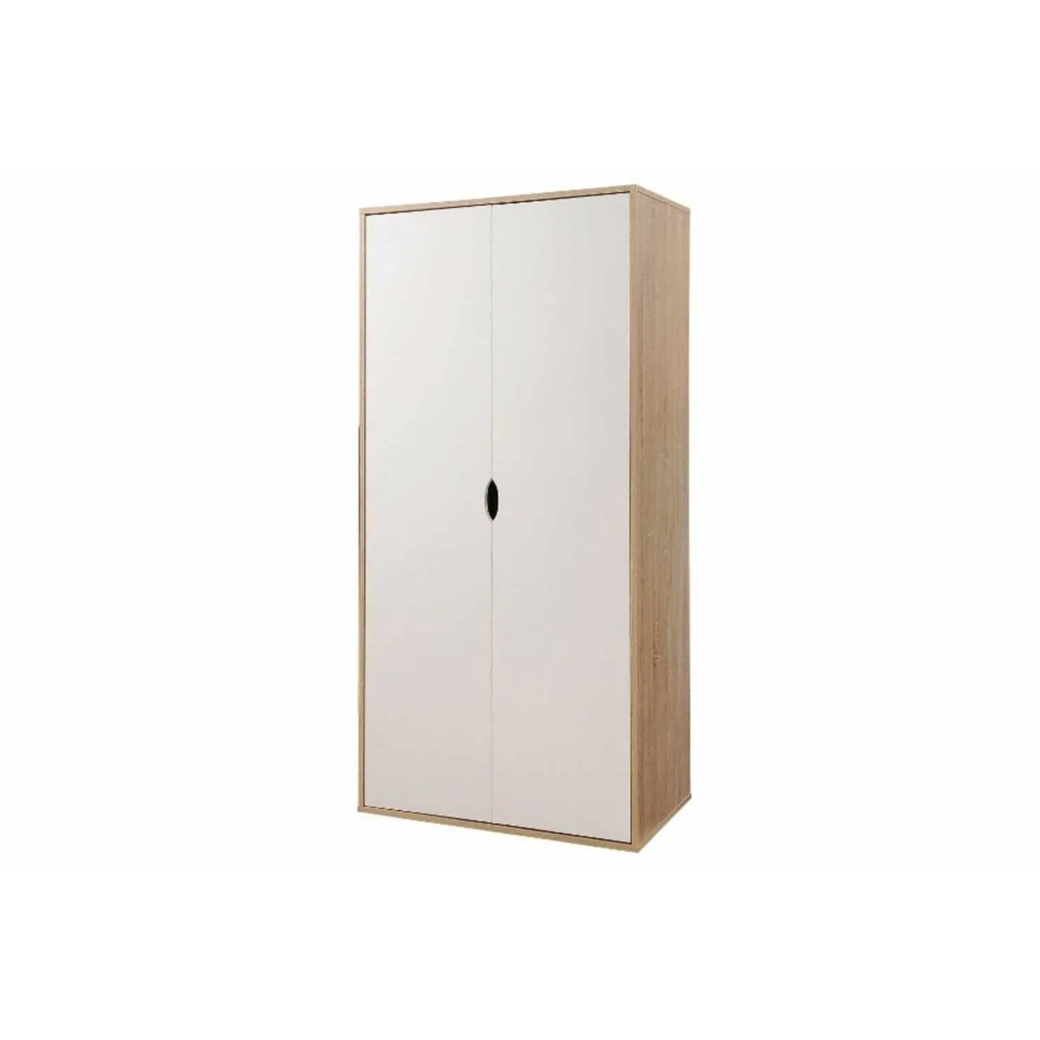 Modern Oak and White 2 Door Double Wardrobe with Cut Out Handles 165 x 79cm
