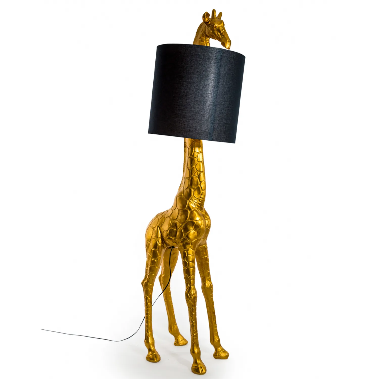 Large Tall Gold Giraffe Floor Lamp Black Shade