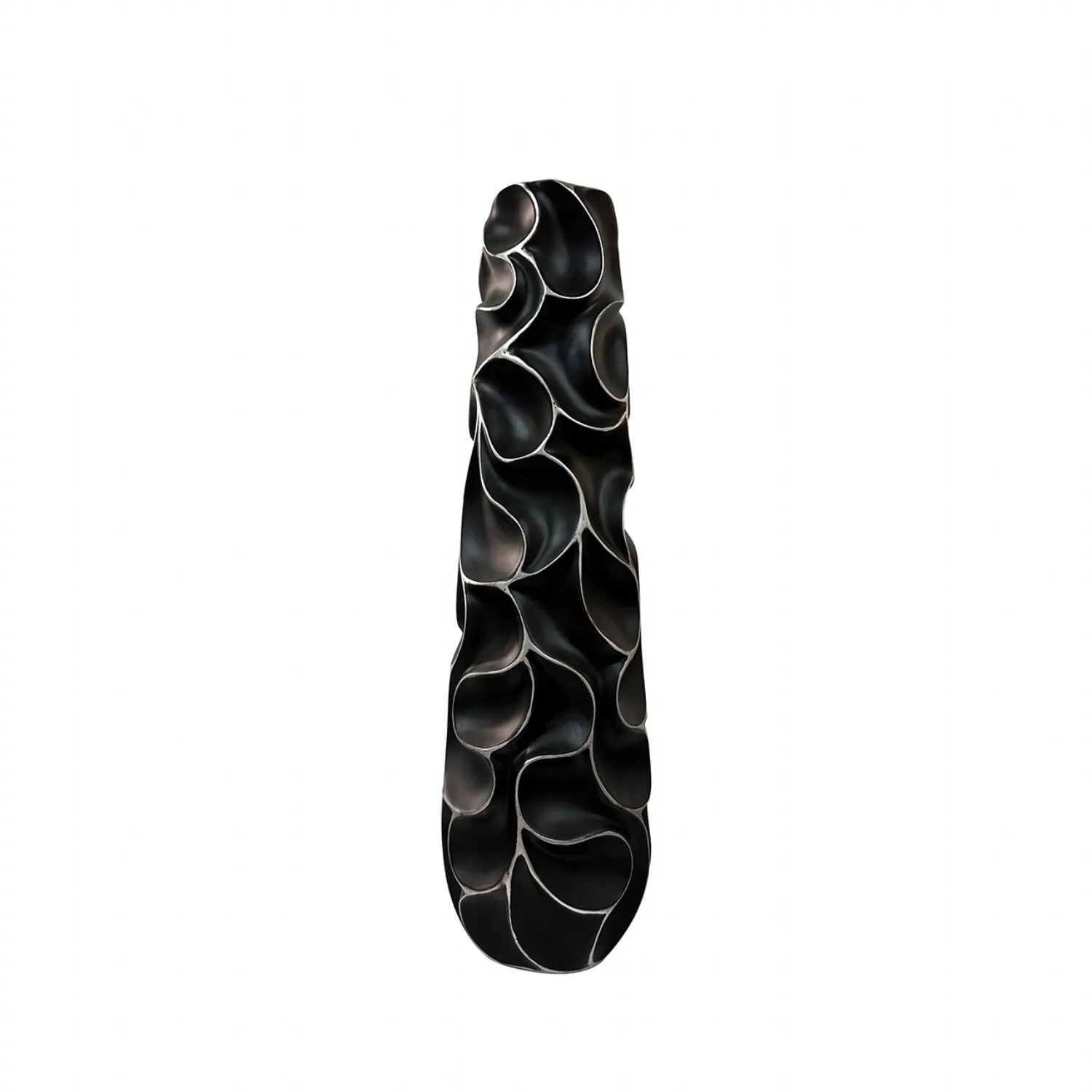 77. 5cm Matte Black With White Lining Ripples Design Polyresin Vase