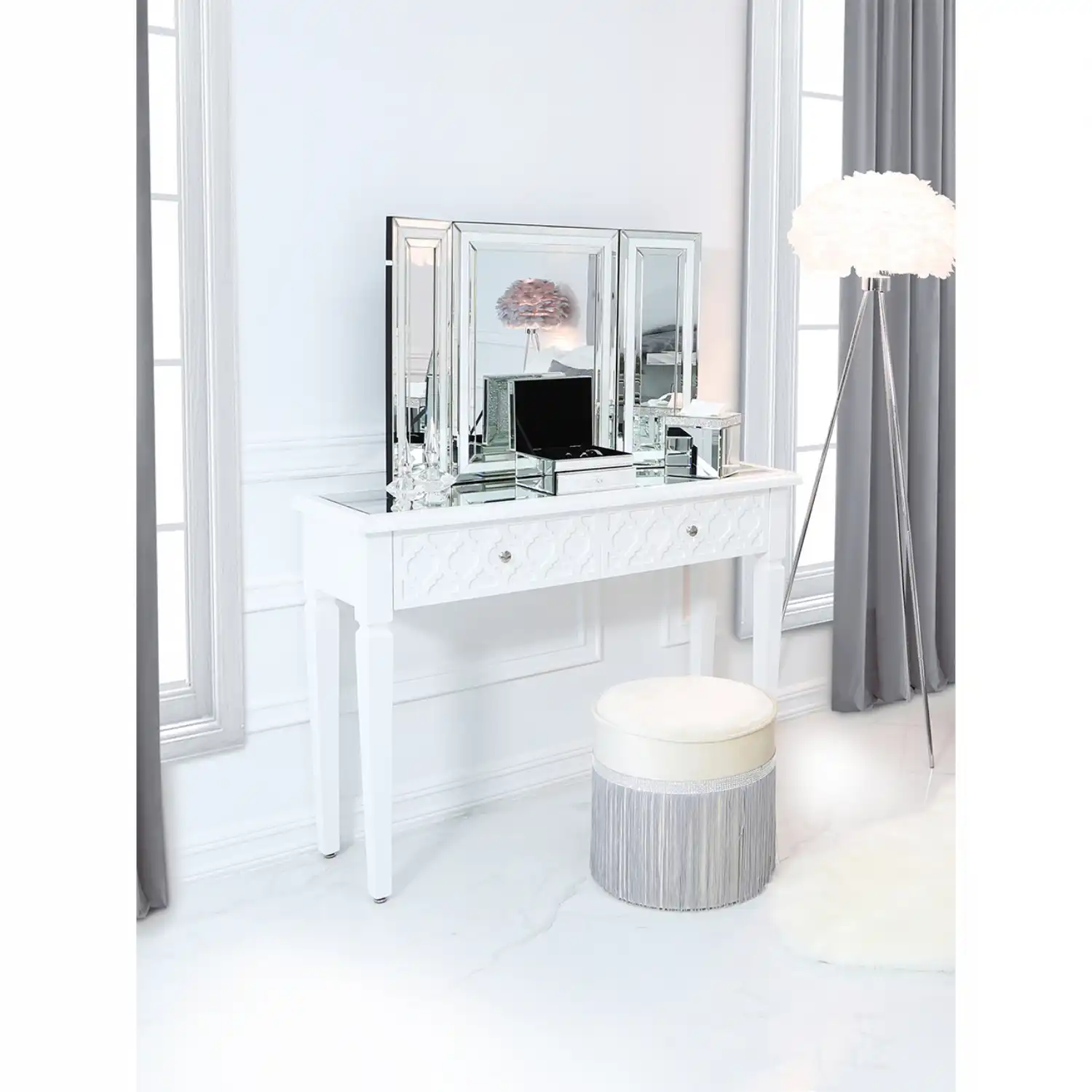 White Wood 2 Drawer Console Dressing Table