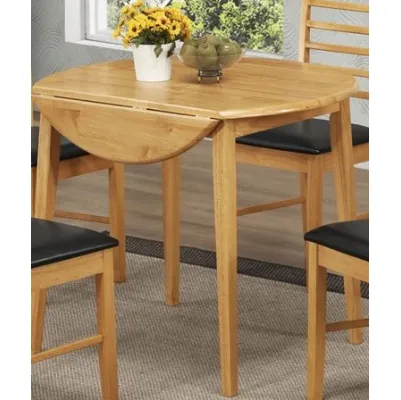 Light Solid Hardwood Round Drop Leaf Dining Table