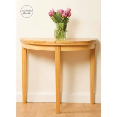 Light Oak Half Moon Console and Dining Table