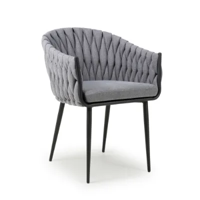 Braided Grey Fabric Dining Chair with Metal Tapered Legs
