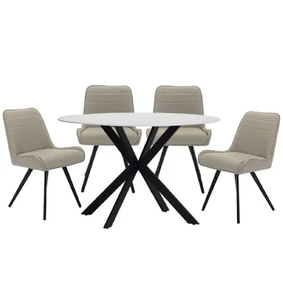 1.2m Round White Sintered Stone Dining Table And 4 Taupe PU Chairs T412RTW&CH113TP