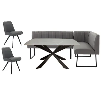 1.4m Grey Dining Table, RH Corner Bench And 2 Chairs Grey T114TG&CH113 4DG RH