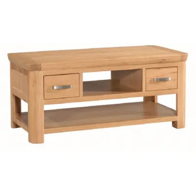 Solid Oak 100cm Coffee Table with Drawers