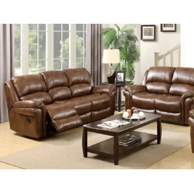 Tan Brown Leather Air 3 + 2 Manual Reclining Suite