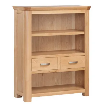 Solid Oak Low Bookcase with Drawer