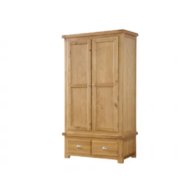 Solid Oak 2 Drawer Wardrobe with Chrome Handles