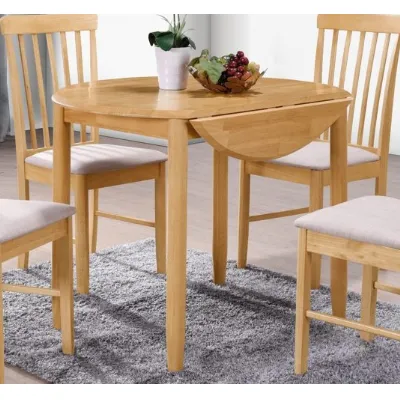 Light Solid Hardwood Round Drop Leaf Dining Table and 2 Chairs