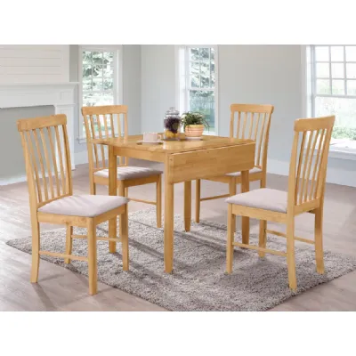 Light Solid Hardwood Square Drop Leaf Dining Table and 4 Chairs