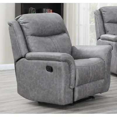 Silver Grey Soft Fabric Manual Recliner Armchair