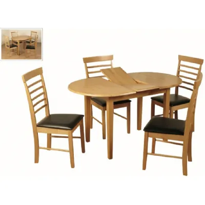 Light Oak Oval Butterfly Extending Dining Table and 4 Chairs