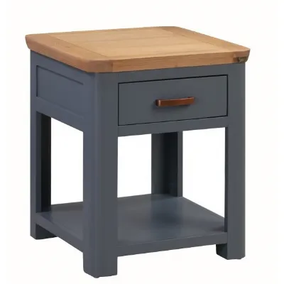 Solid Oak and Blue Lamp Table 1 Drawer