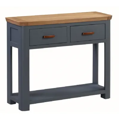 Solid Oak and Blue Large Console Table