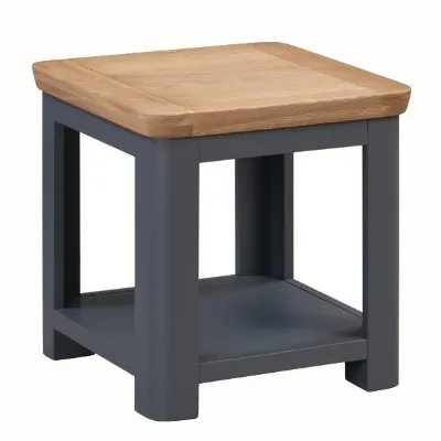 Solid Oak and Blue Lamp Table