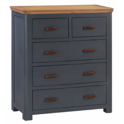 Solid Oak and Blue 2 over 3 Chest