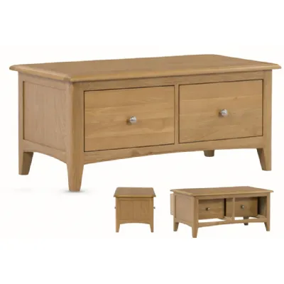 Light Solid Oak 2 Drawer Coffee Table